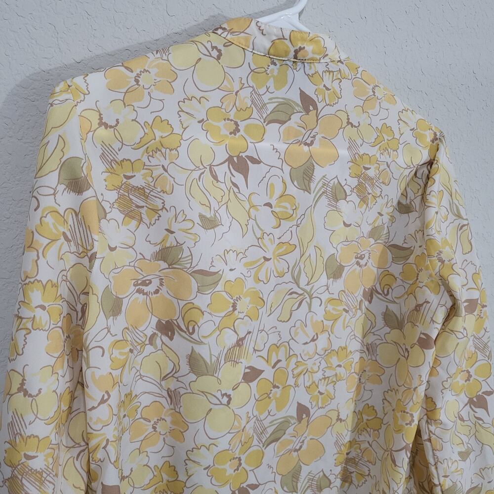 ACT III Vintage Blouse Women's Size Medium Butter Yellow Floral Bow Neckline - Picture 11 of 16